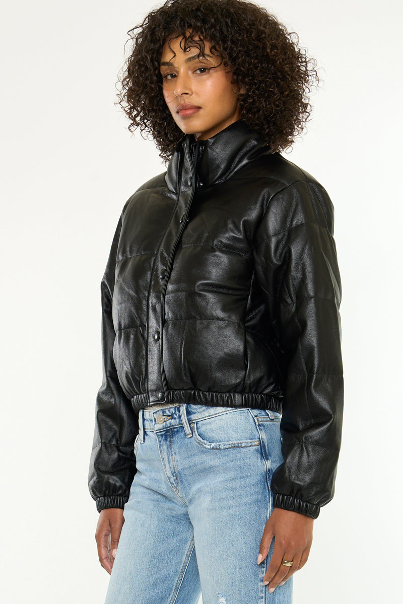 Taylor Cropped Faux Leather Puffer Jacket - Official Kancan USA