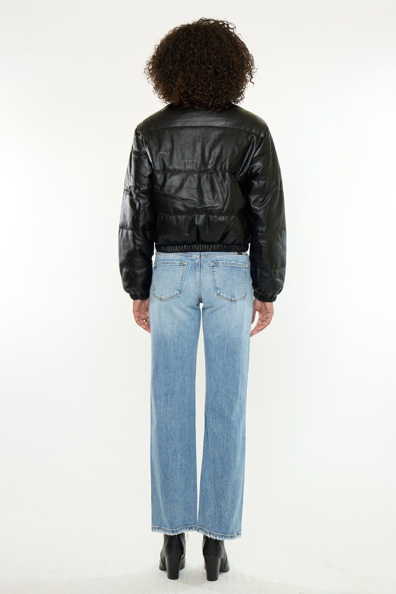 Taylor Cropped Faux Leather Puffer Jacket - Official Kancan USA