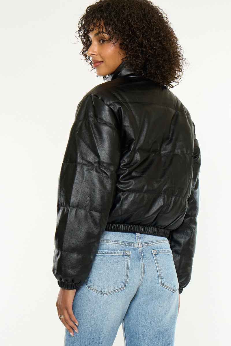 Taylor Cropped Faux Leather Puffer Jacket - Official Kancan USA