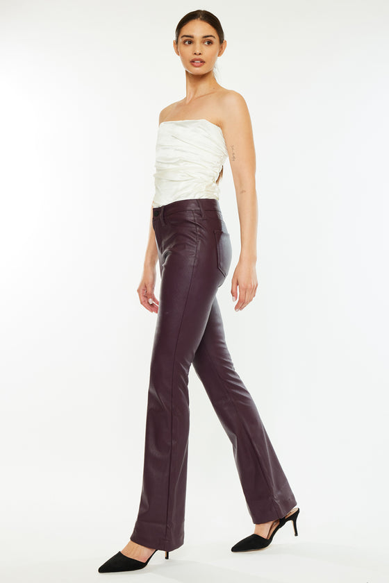 Yoko Mid Rise Faux Leather Bootcut Pants - Official Kancan USA