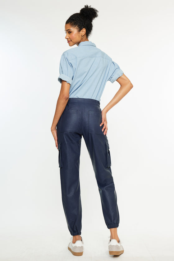 Nelly High Rise Faux Leather Cargo Joggers - Official Kancan USA