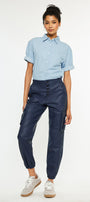 Nelly High Rise Faux Leather Cargo Joggers - Official Kancan USA