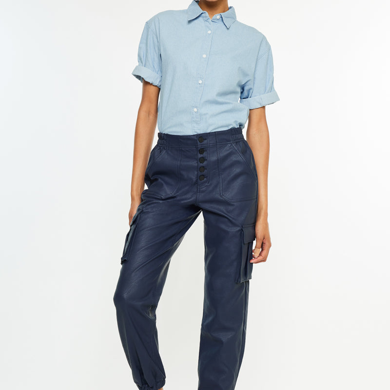 Nelly High Rise Faux Leather Cargo Joggers - Official Kancan USA