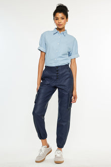  Nelly High Rise Faux Leather Cargo Joggers