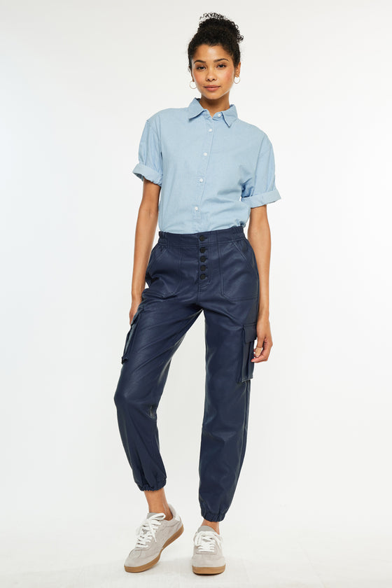 Nelly High Rise Faux Leather Cargo Joggers - Official Kancan USA
