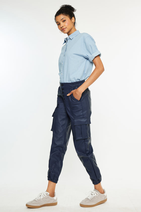 Nelly High Rise Faux Leather Cargo Joggers - Official Kancan USA