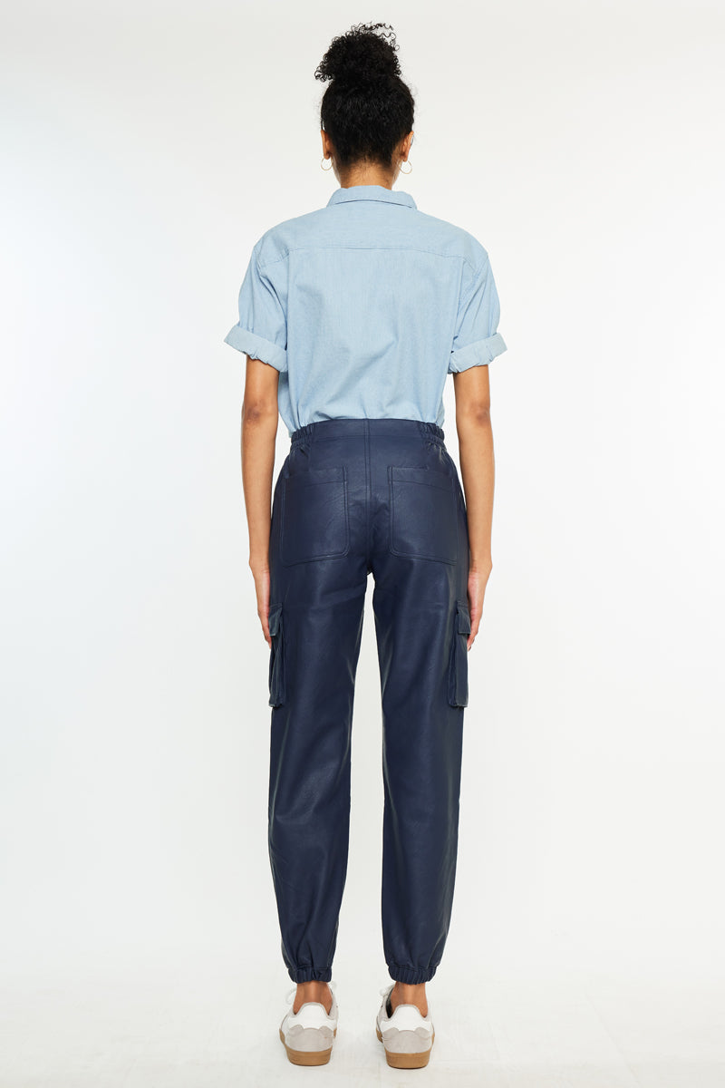 Nelly High Rise Faux Leather Cargo Joggers - Official Kancan USA