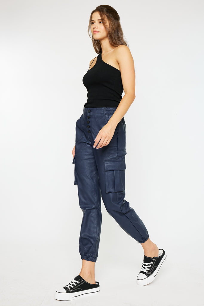 Nelly High Rise Faux Leather Cargo Joggers Official Kancan USA
