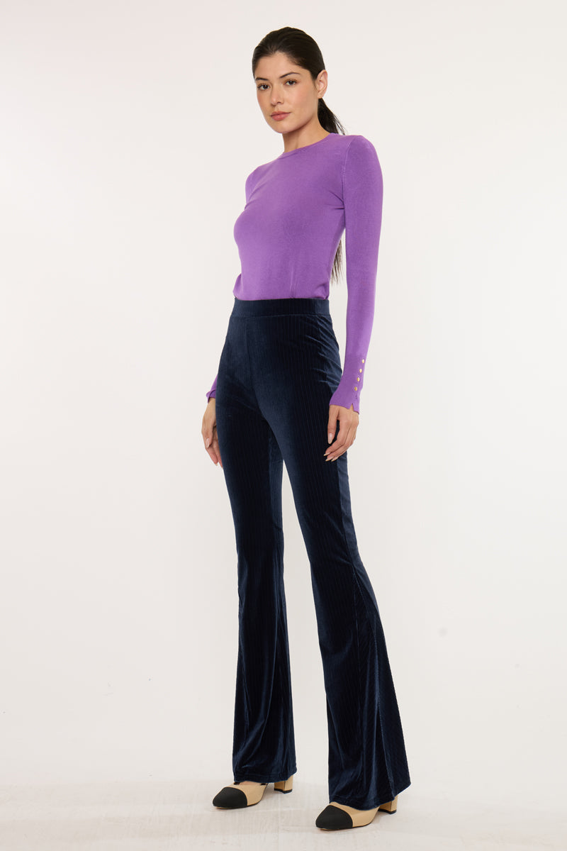 Gracey High Rise Velvet Flare Pants | Kancan USA
