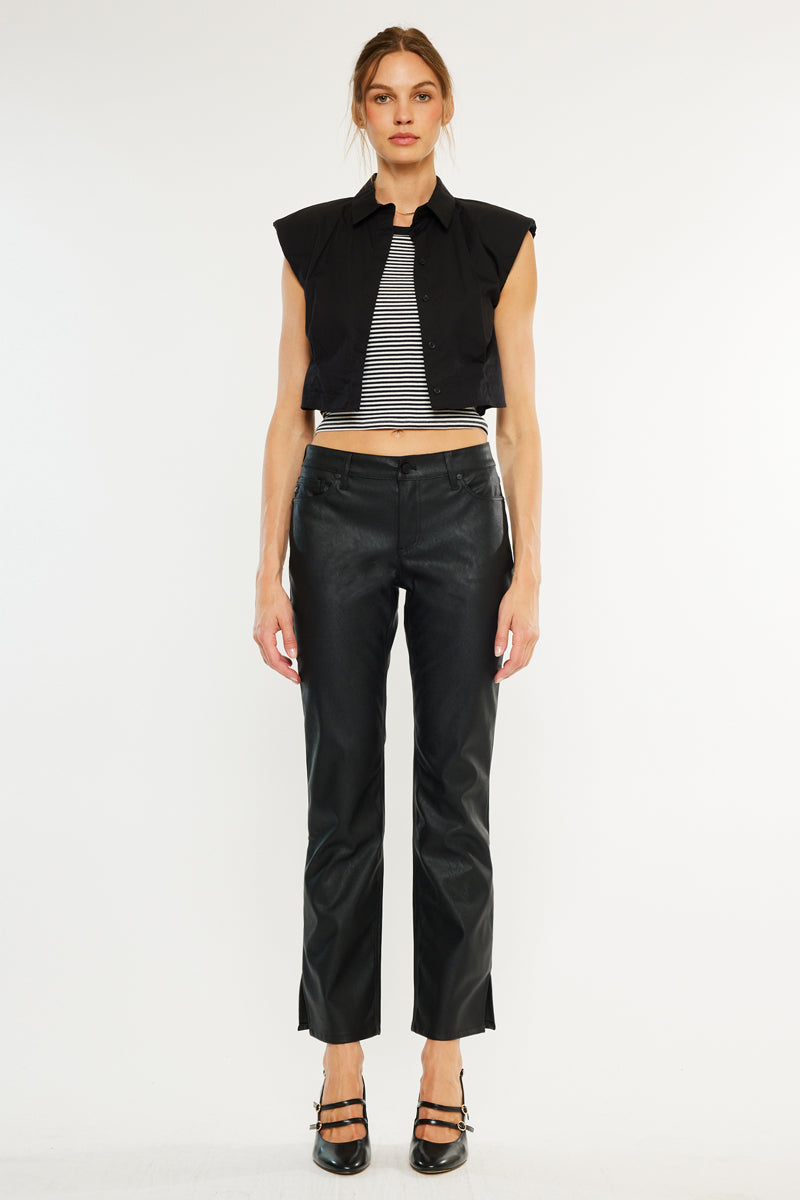 Mercury Mid Rise Y2K Faux Leather Bootcut Jeans (Petite) - Official Kancan USA