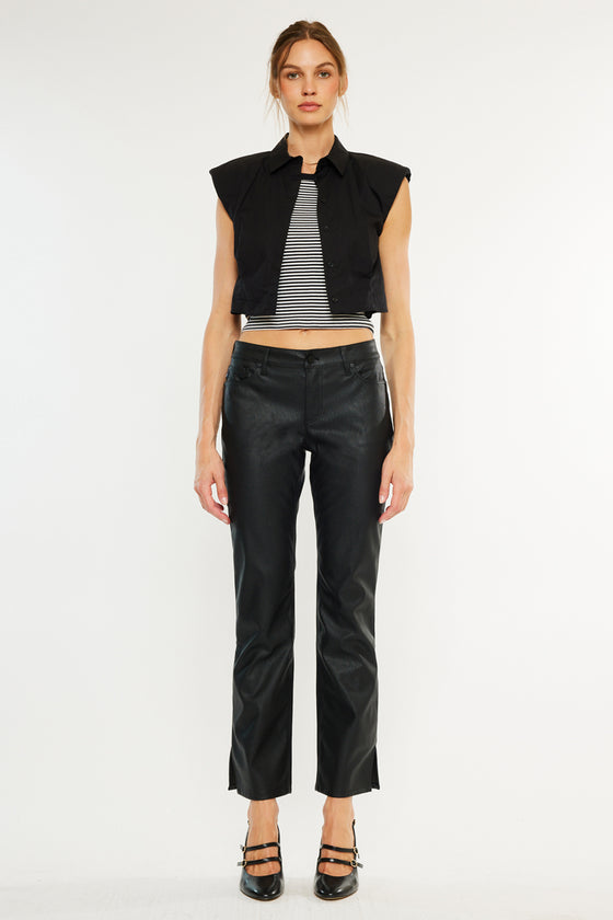 Mercury Mid Rise Y2K Faux Leather Bootcut Jeans (Petite)