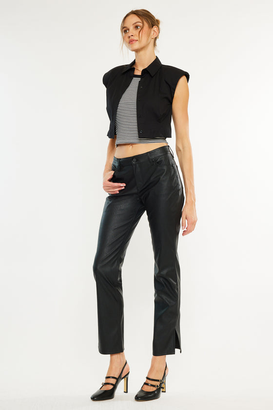 Mercury Mid Rise Y2K Faux Leather Bootcut Jeans (Petite)