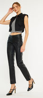 Mercury Mid Rise Y2K Faux Leather Bootcut Jeans (Petite) - Official Kancan USA