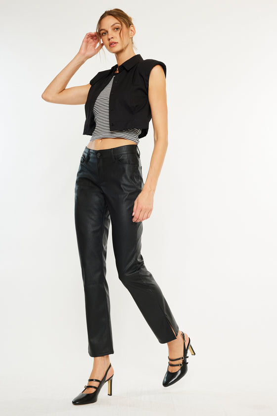 Mercury Mid Rise Y2K Faux Leather Bootcut Jeans (Petite)
