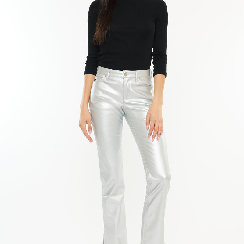 Mercury Mid Rise Y2K Faux Leather Bootcut Jeans (Petite) - Official Kancan USA