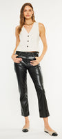 Rudi High Rise Faux Leather Slim Straight Leg  Jeans - Official Kancan USA