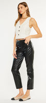 Rudi High Rise Faux Leather Slim Straight Leg  Jeans - Official Kancan USA