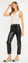 Rudi High Rise Faux Leather Slim Straight Leg  Jeans - Official Kancan USA