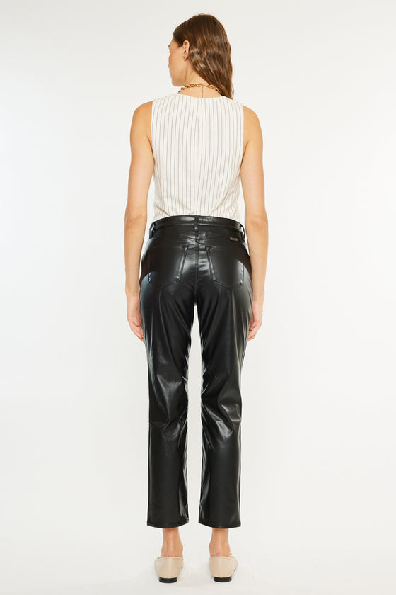 Rudi High Rise Faux Leather Slim Straight Leg  Jeans - Official Kancan USA