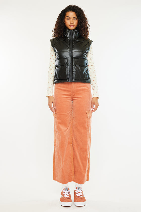 Obsidian Cropped Faux Leather Puffer Vest - Official Kancan USA