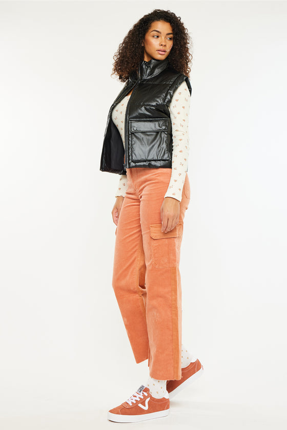 Obsidian Cropped Faux Leather Puffer Vest - Official Kancan USA