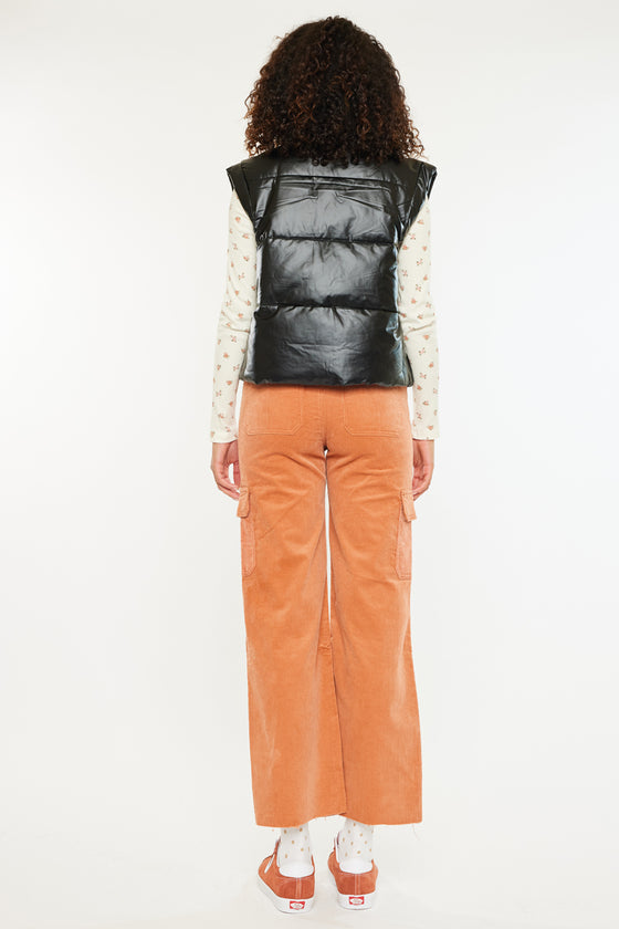 Obsidian Cropped Faux Leather Puffer Vest - Official Kancan USA
