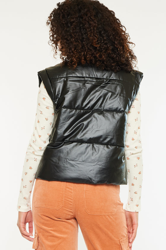 Obsidian Cropped Faux Leather Puffer Vest - Official Kancan USA