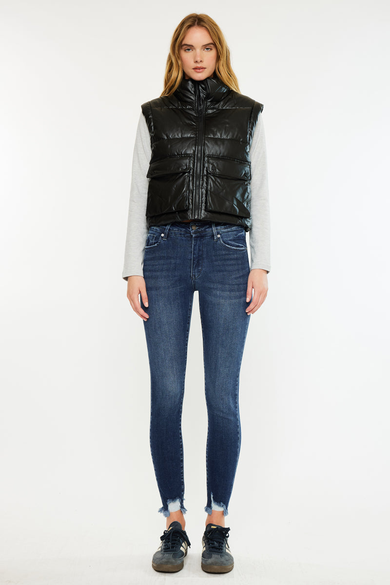 Obsidian Cropped Faux Leather Puffer Vest - Official Kancan USA