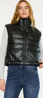 Obsidian Cropped Faux Leather Puffer Vest - Official Kancan USA