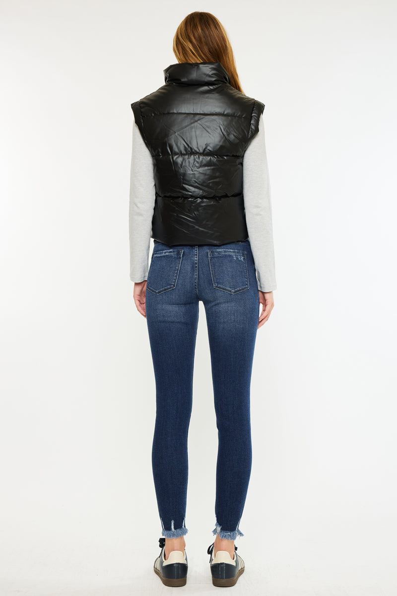 Obsidian Cropped Faux Leather Puffer Vest - Official Kancan USA