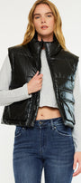Obsidian Cropped Faux Leather Puffer Vest - Official Kancan USA