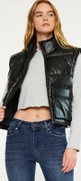 Obsidian Cropped Faux Leather Puffer Vest - Official Kancan USA