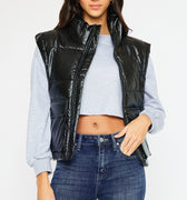 Obsidian Cropped Faux Leather Puffer Vest - Official Kancan USA