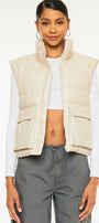 Frida Cropped Faux Leather Puffer Vest - Official Kancan USA