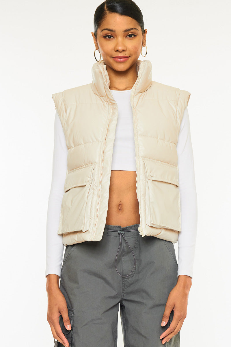 Frida Cropped Faux Leather Puffer Vest - Official Kancan USA