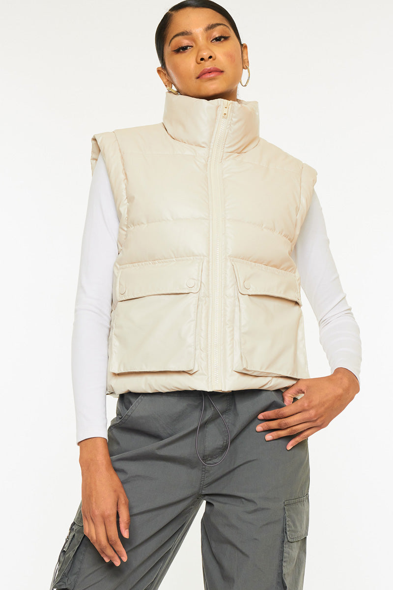 Frida Cropped Faux Leather Puffer Vest - Official Kancan USA
