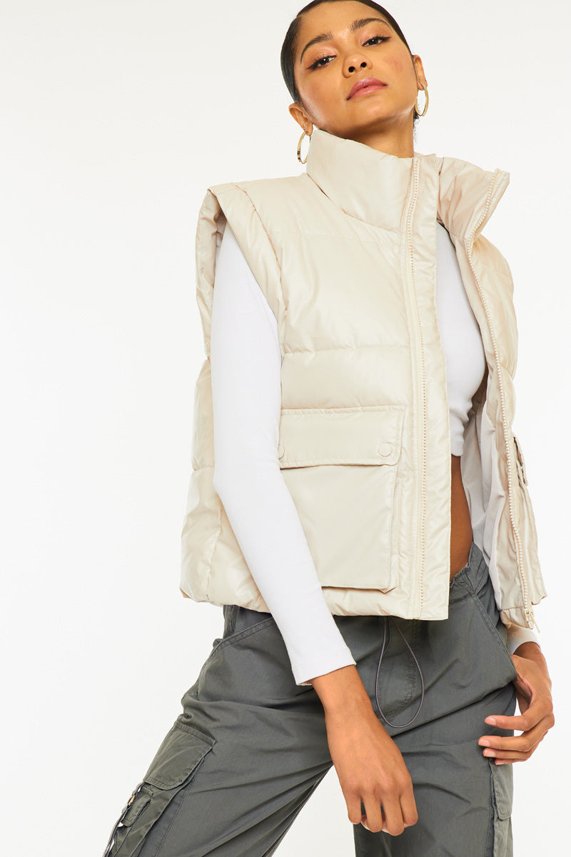 Frida Cropped Faux Leather Puffer Vest - Official Kancan USA