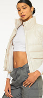 Frida Cropped Faux Leather Puffer Vest - Official Kancan USA
