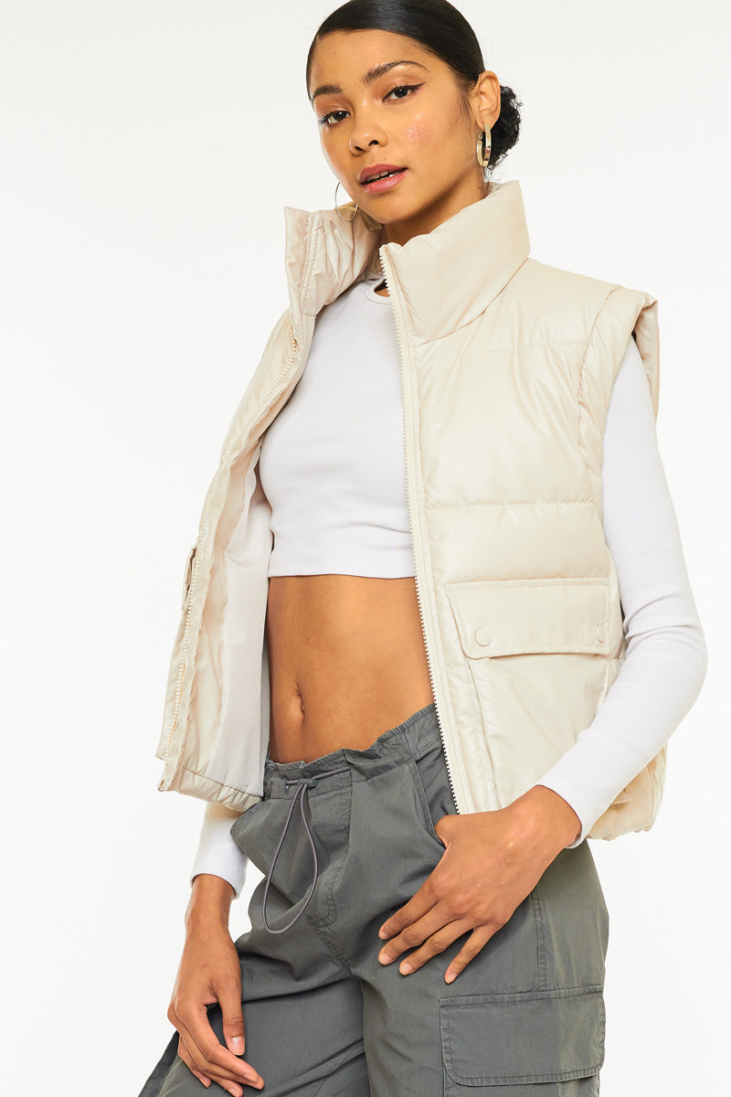 Frida Cropped Faux Leather Puffer Vest - Official Kancan USA