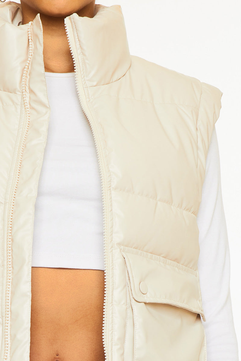 Frida Cropped Faux Leather Puffer Vest - Official Kancan USA