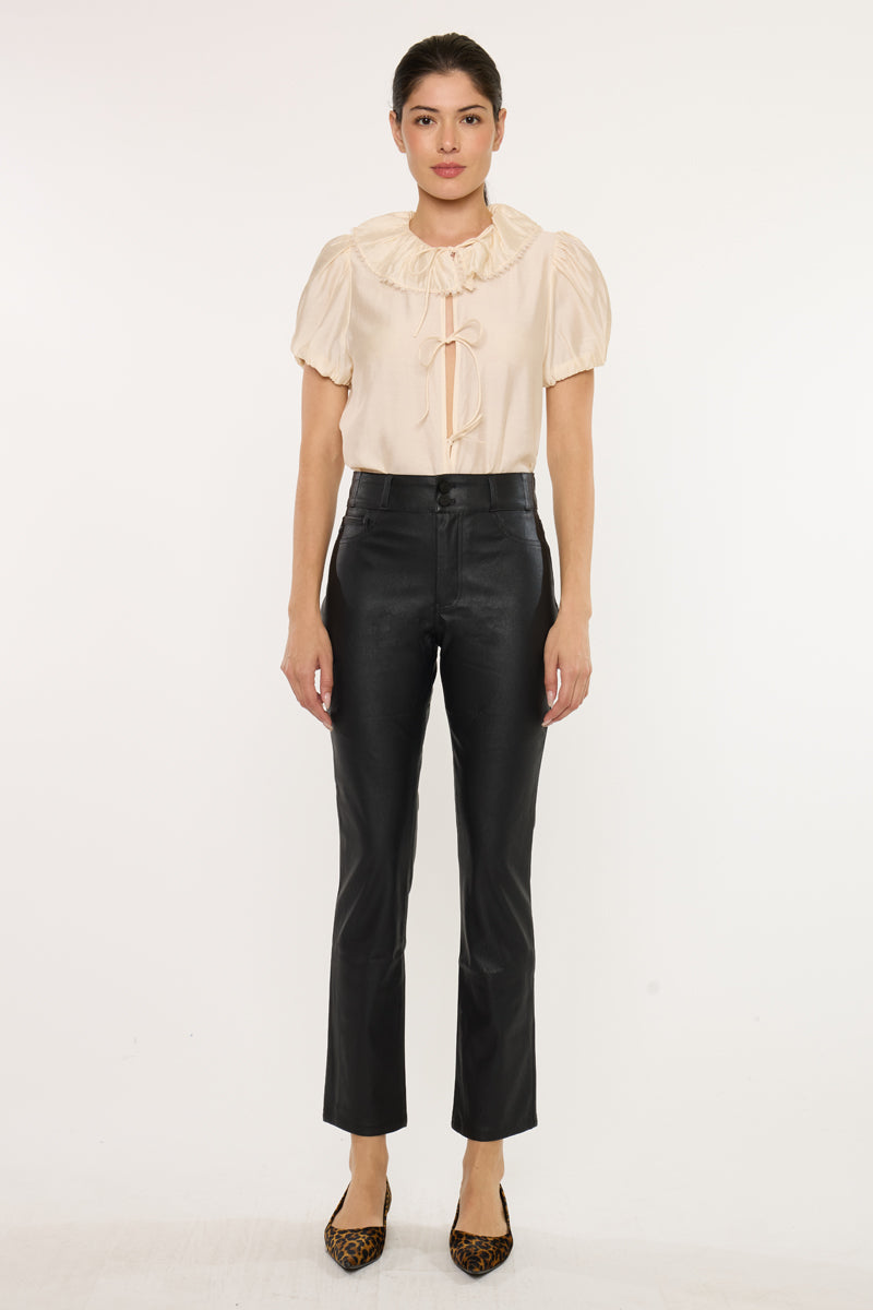 Judith High Rise Faux Leather Skinny Straight Leg  Jeans