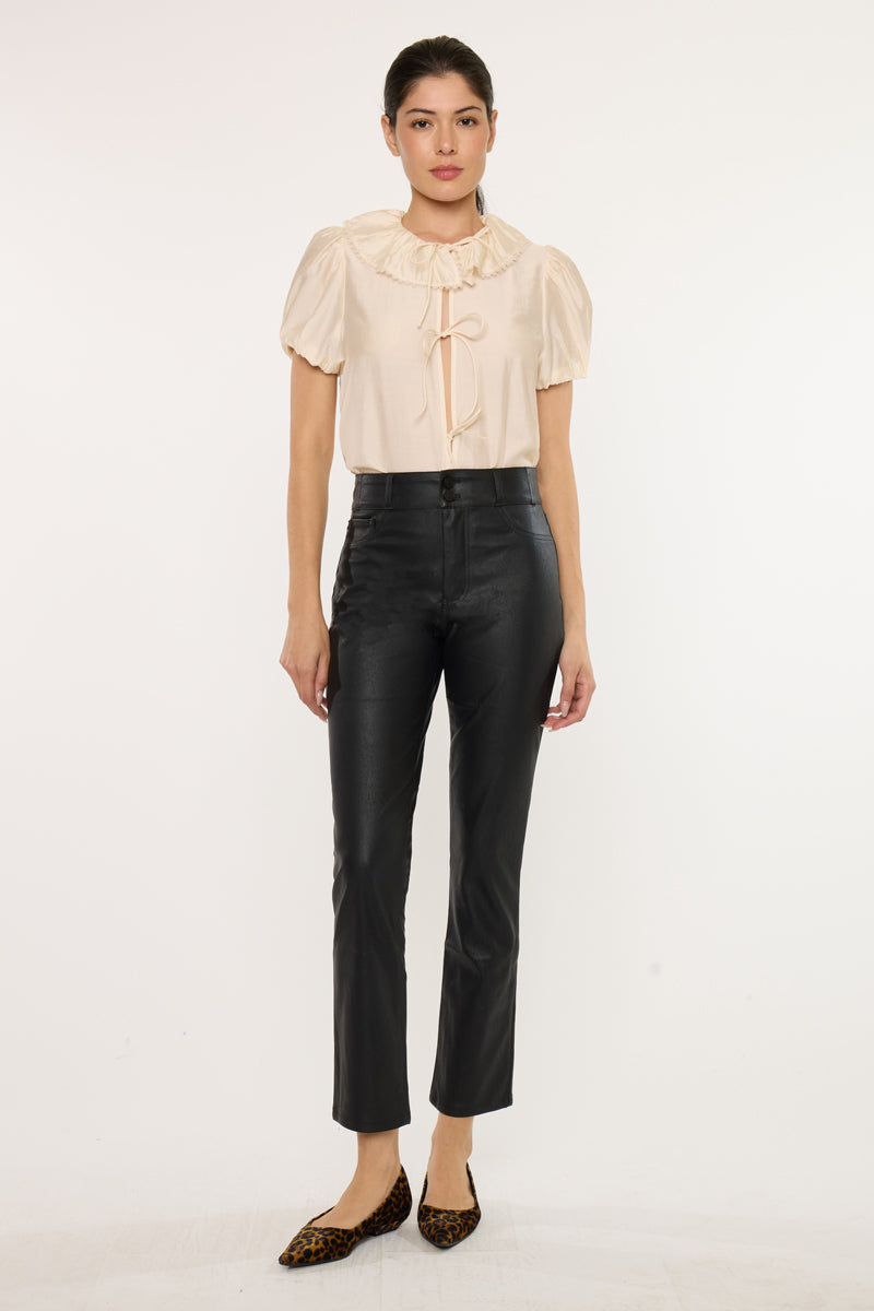 Judith High Rise Faux Leather Skinny Straight Leg  Jeans