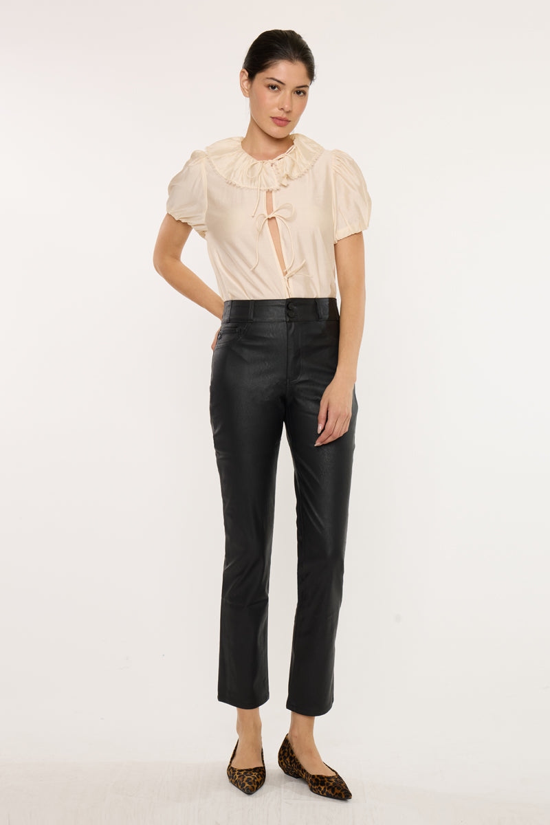 Judith High Rise Faux Leather Skinny Straight Leg  Jeans
