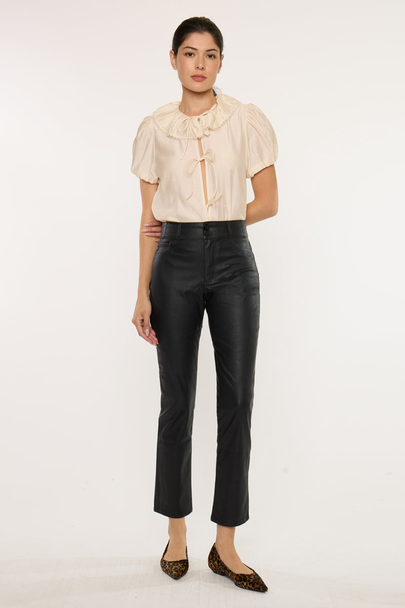 Judith High Rise Faux Leather Skinny Straight Leg  Jeans