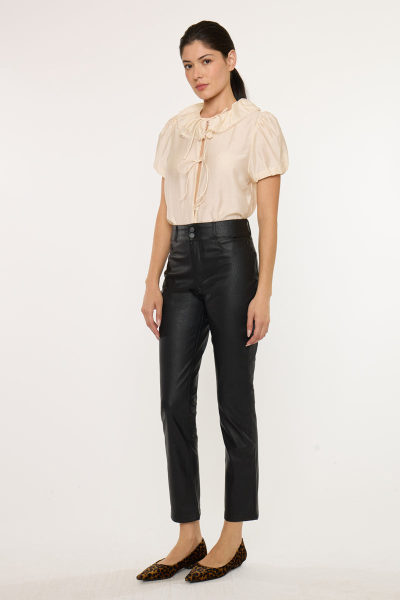 Judith High Rise Faux Leather Skinny Straight Leg  Jeans