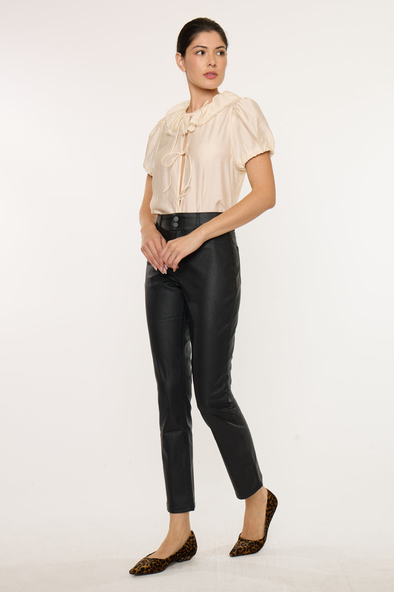 Judith High Rise Faux Leather Skinny Straight Leg  Jeans
