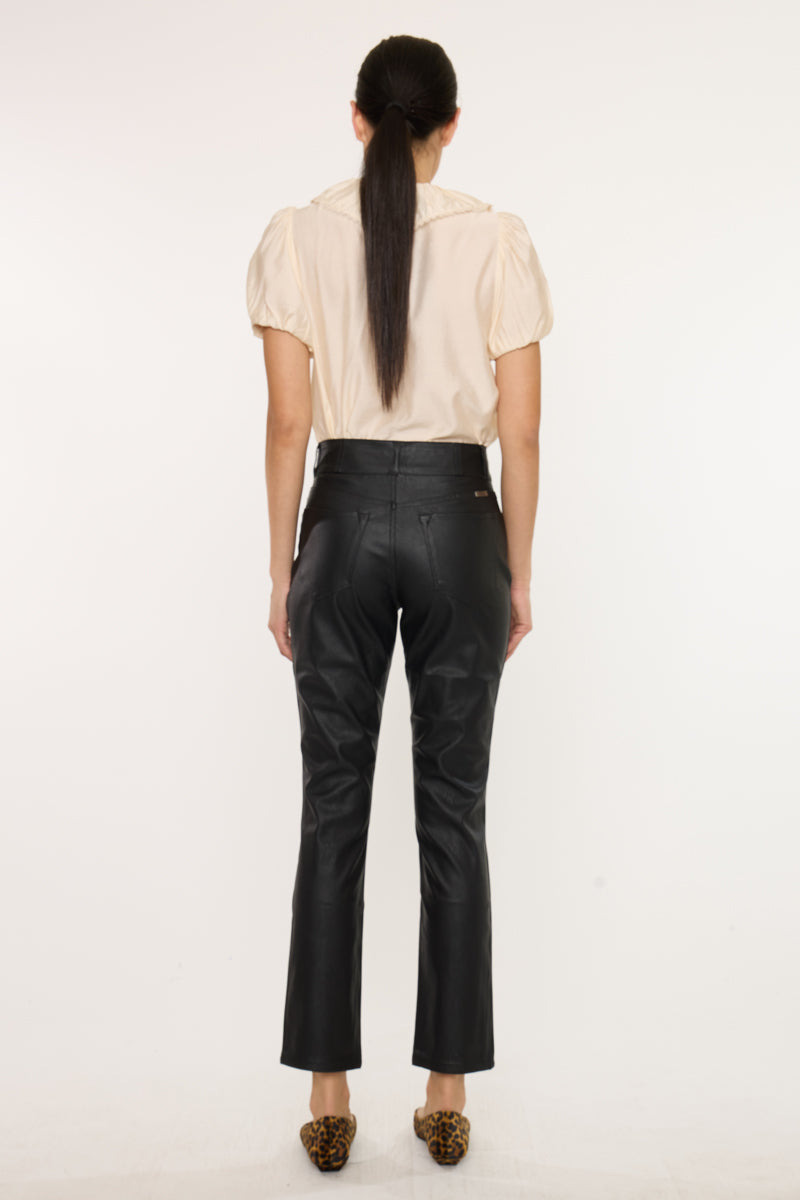 Judith High Rise Faux Leather Skinny Straight Leg  Jeans