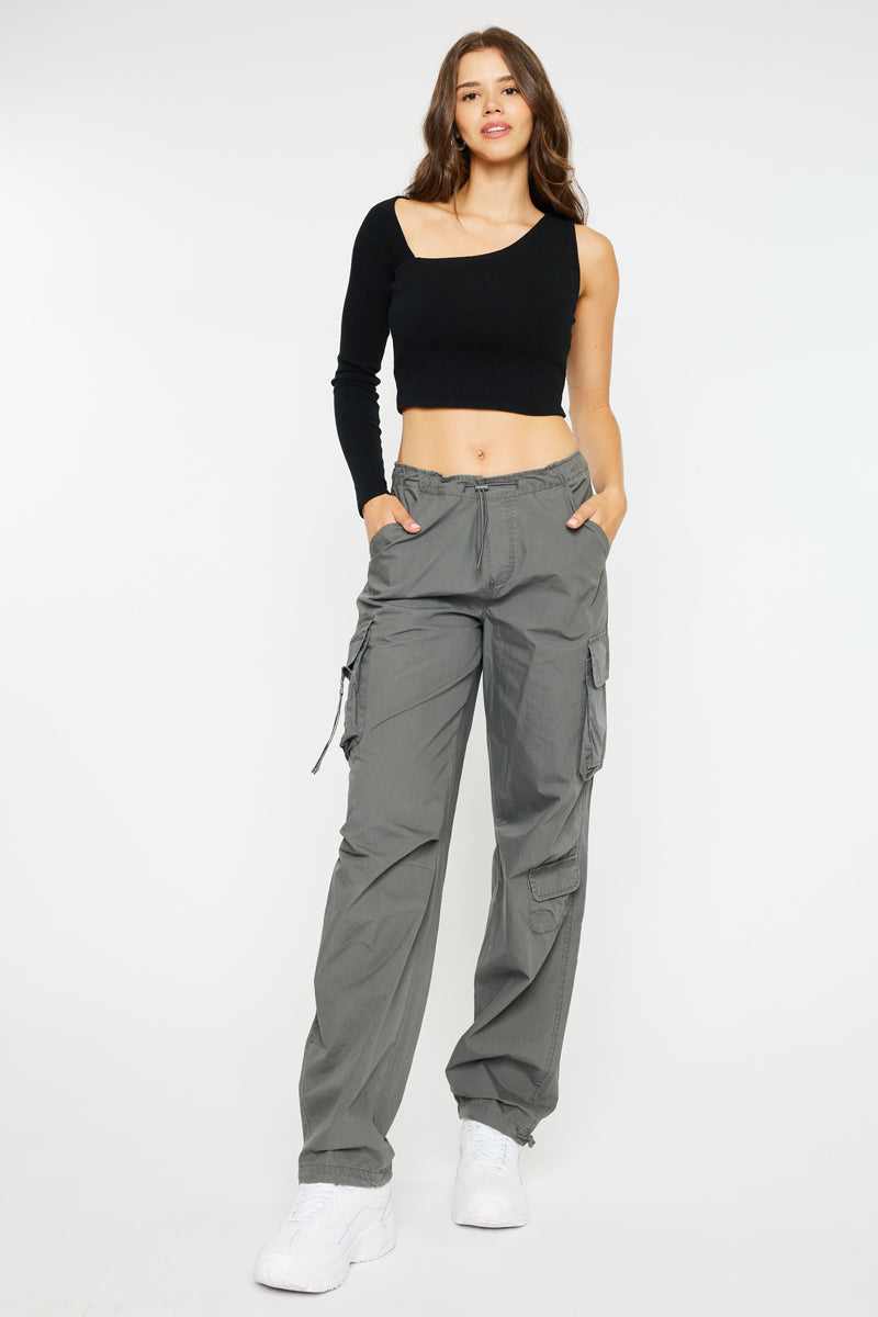 Nataly High Rise Relaxed Cargo Pants - Olive - Rigid Fit | Kancan USA