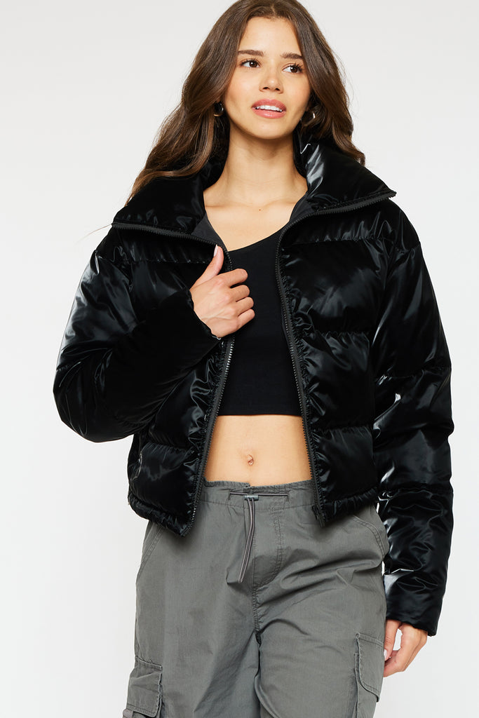 Patent leather crop puffer jacket online