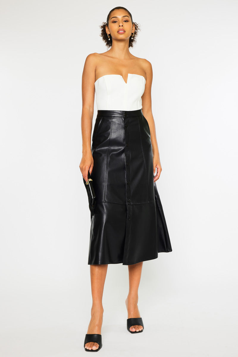Wanda High Rise Faux Leather Long Skirt  Official Kancan USA